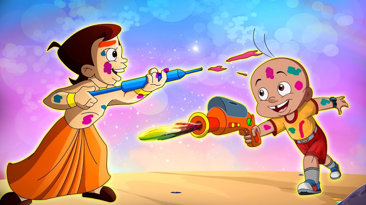 Chhota Bheem Playing Holi - HD Wallpaper 