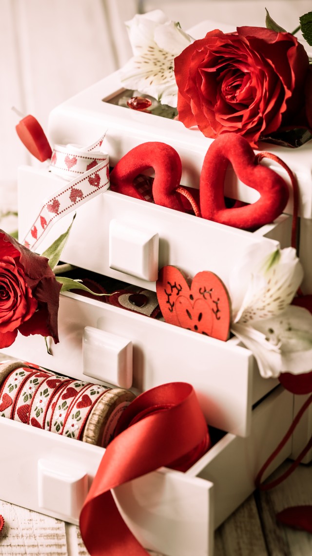 Valentine S Day, Rose, Heart, Ribbon, Romantic, Love - Love Romantic Rose Flowers - HD Wallpaper 
