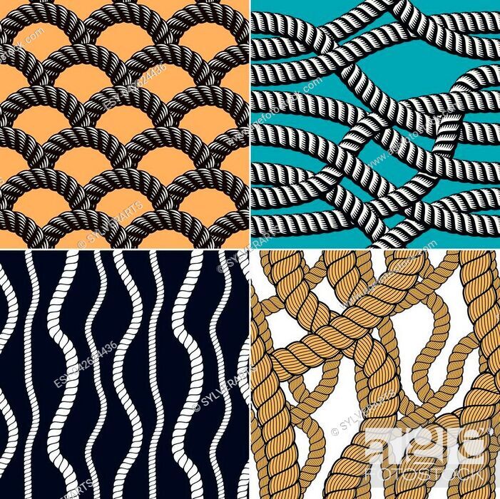 Rope Seamless Patterns Set, Trendy Vector Wallpaper - Tangled Rope Knots Clipart - HD Wallpaper 