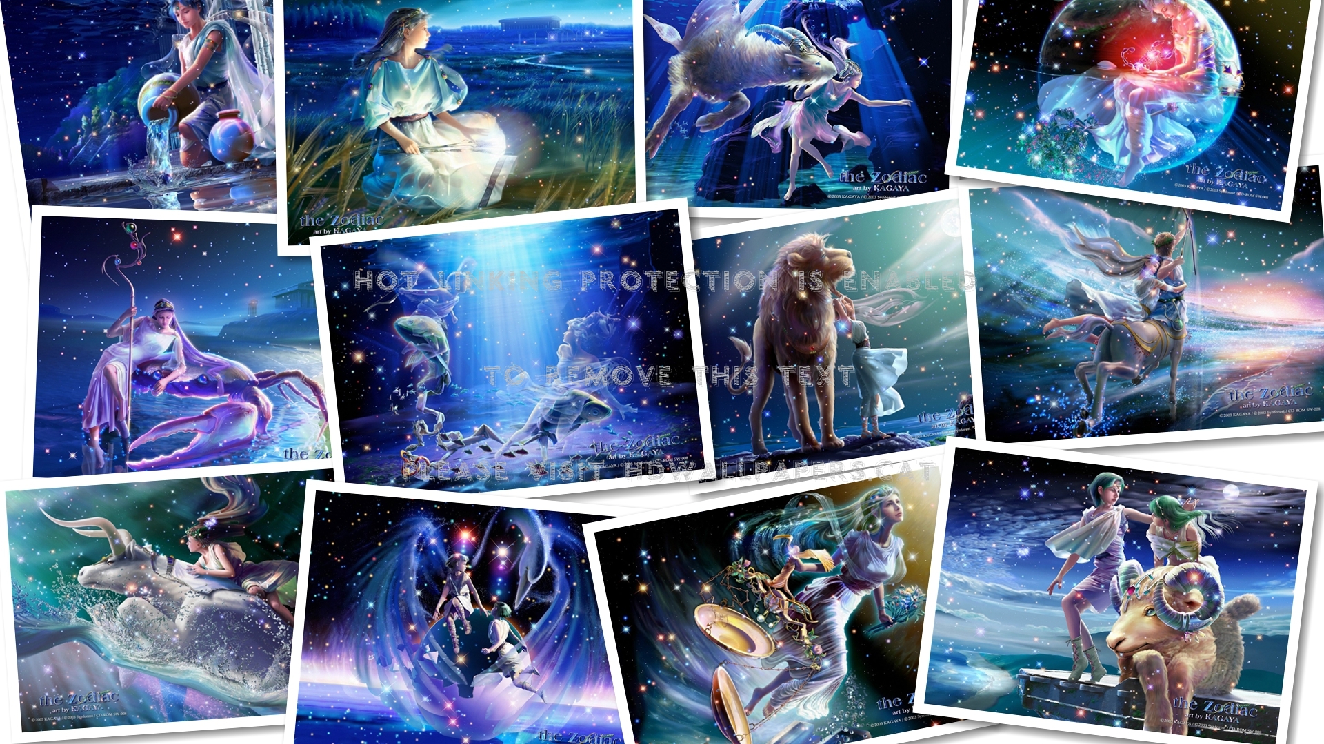 Kagaya Zodiac Collage Art Blue Pink Fantasy - Zodiac Signs - HD Wallpaper 
