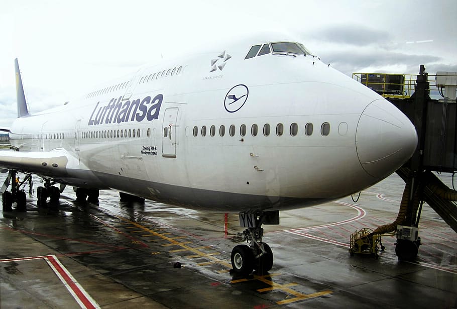 Docked Jumbo Jet, Lufthansa 747-830niedersachsen, Boeing - Lufthansa 747 - HD Wallpaper 