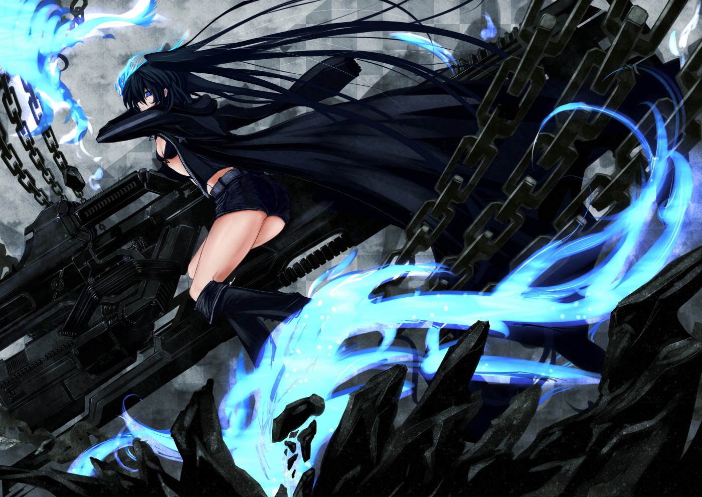 Anime Black Rock Shooter Wallpaper - Black Rock Shooter Flat - HD Wallpaper 