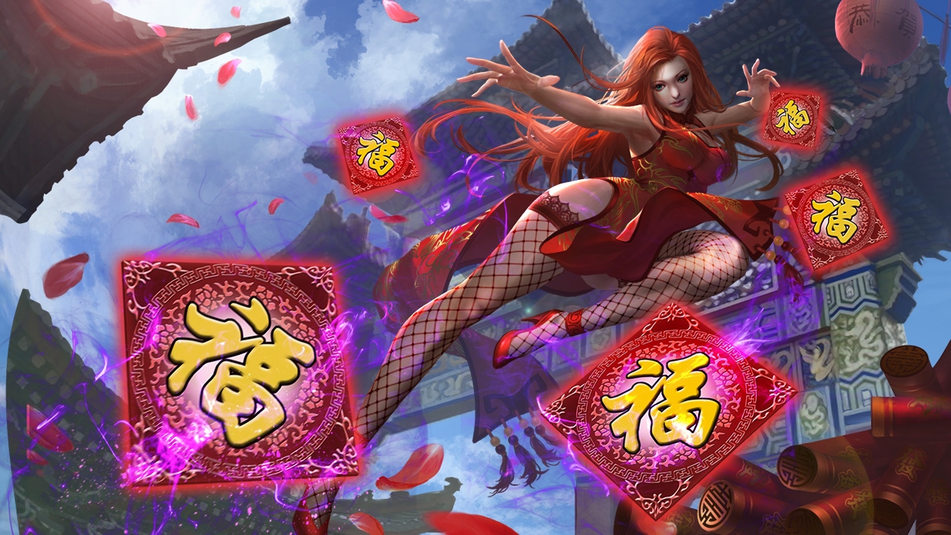Wallpaper Heroes Of Newerth, Red Hair Chinese Girl - Art Heroes Of Newerth Nian Guardian Kinesis - HD Wallpaper 