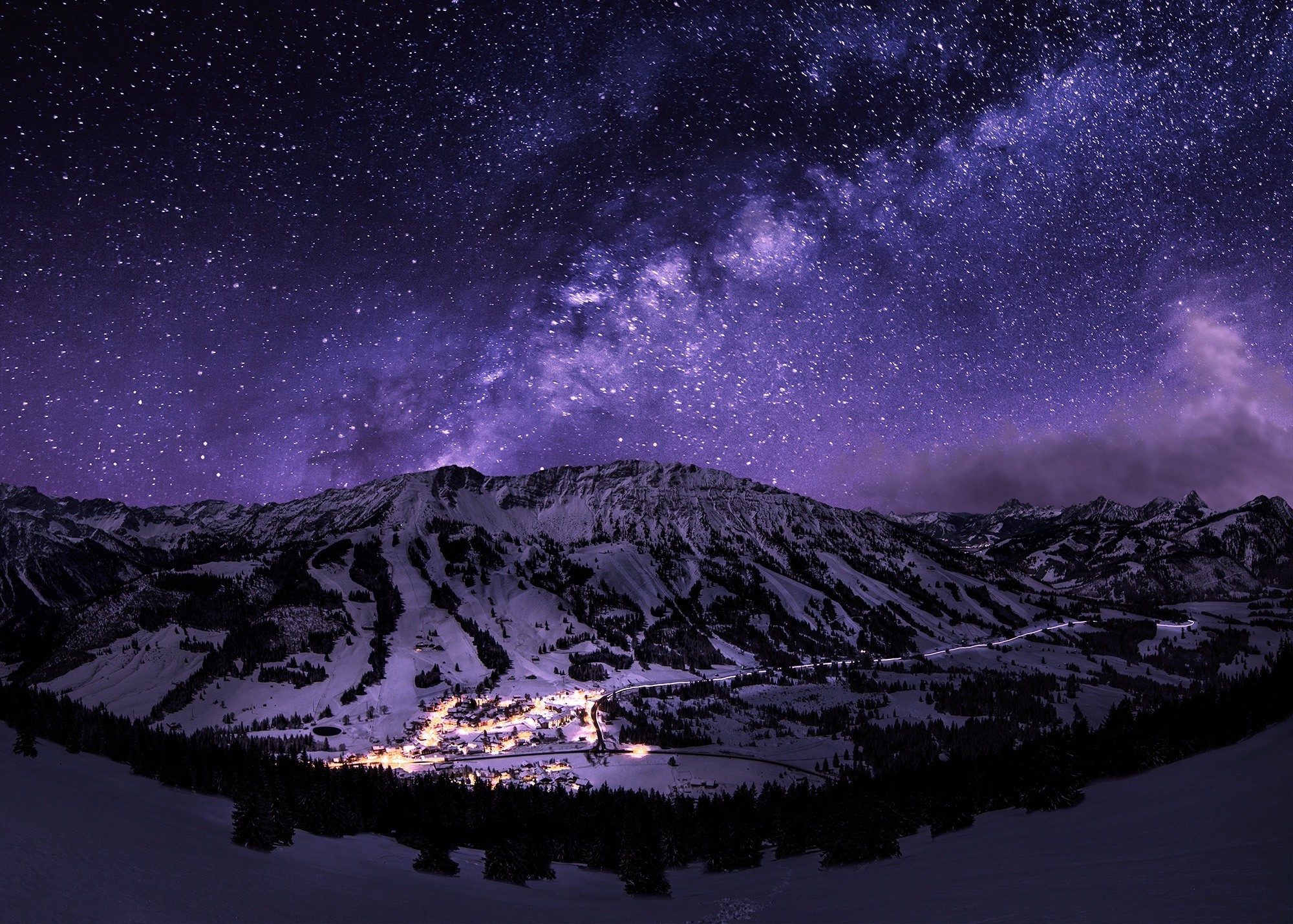 Starry Sky In Winter Snowy Night, Pc Definition, Wallpapers - Night Background Snow Mountain - HD Wallpaper 