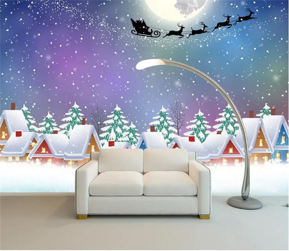Merry Christmas Santa Claus And Christmas Trees - HD Wallpaper 
