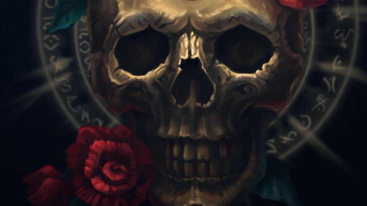Wallpaper Skull, Flowers, Symbols, Art - Art - HD Wallpaper 