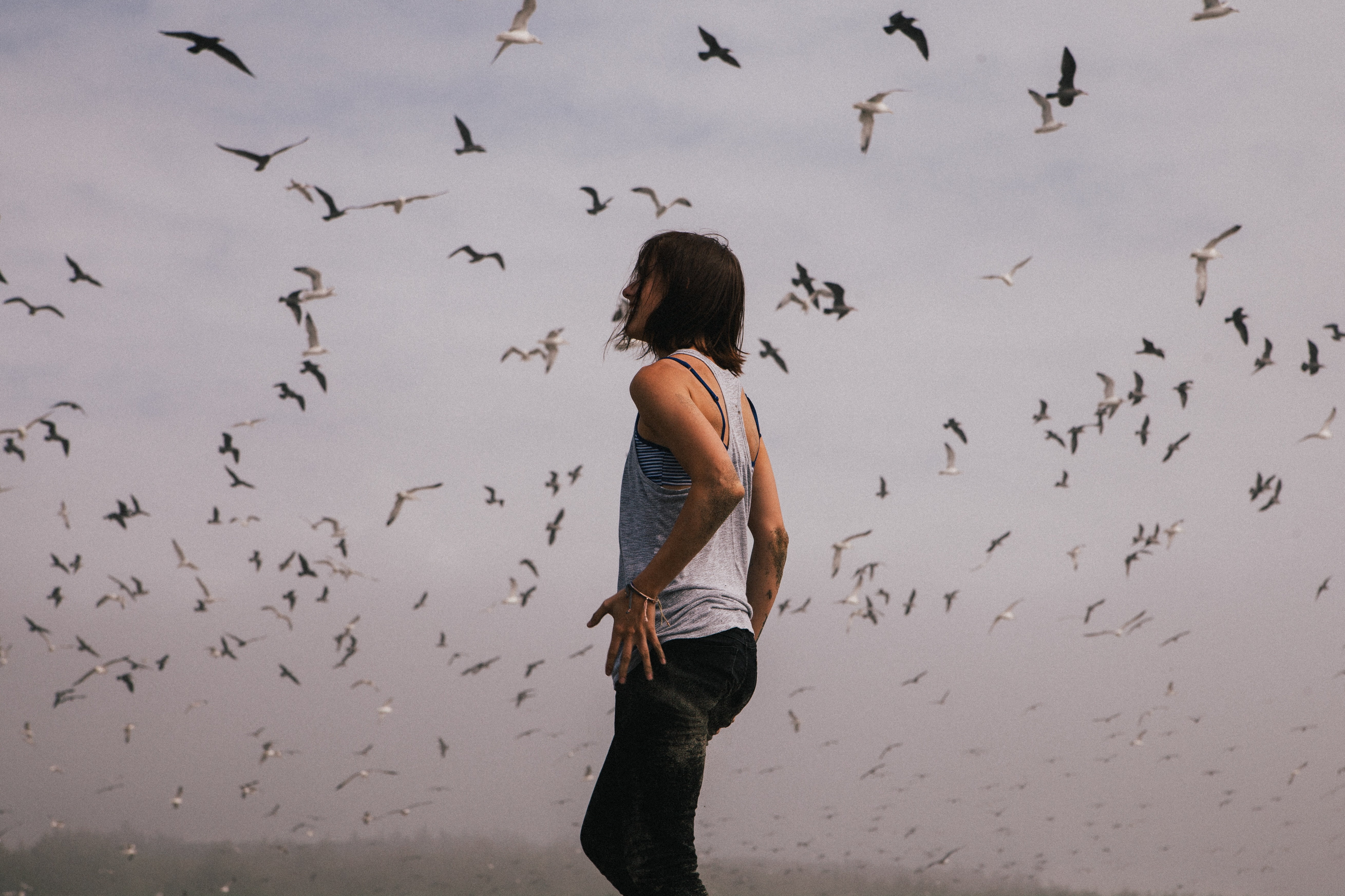 Woman Surrounded By Birds - HD Wallpaper 