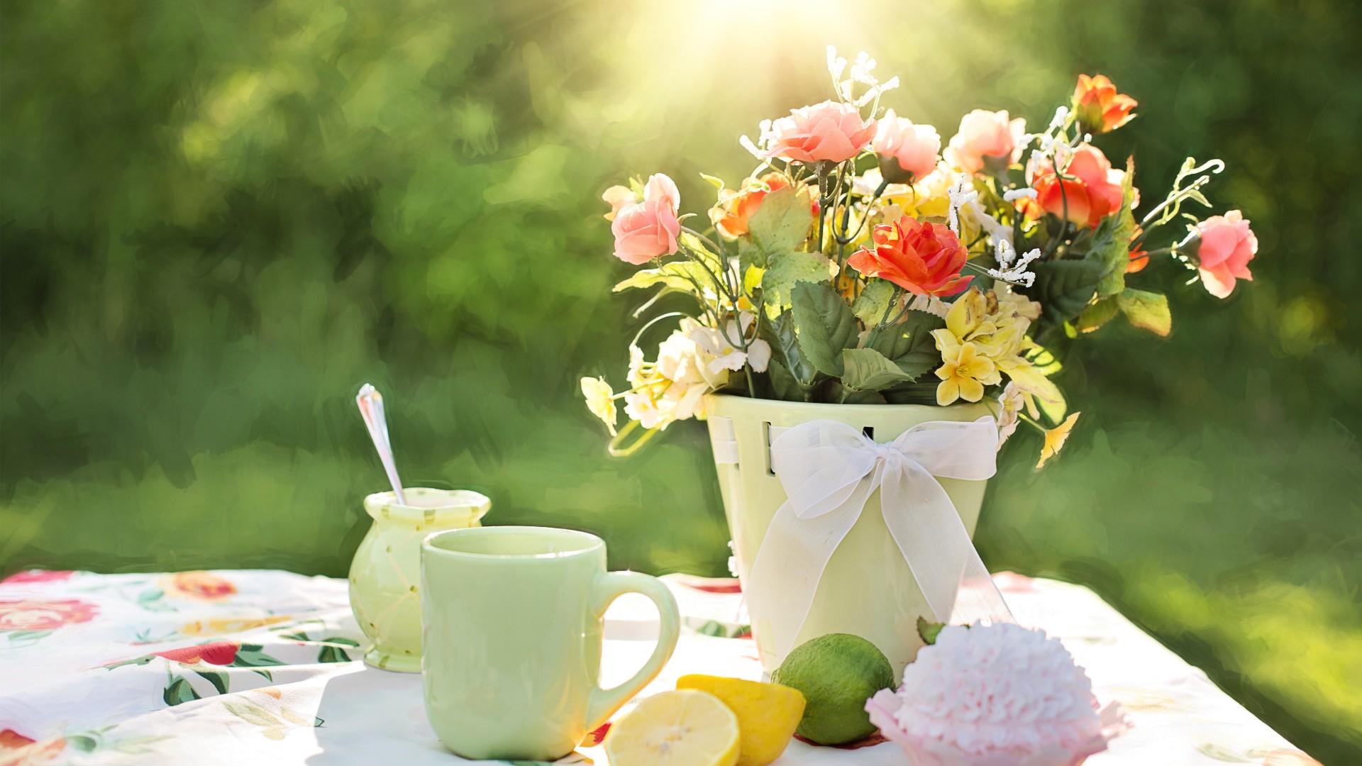 Coffee Morning Flowers 4k - HD Wallpaper 