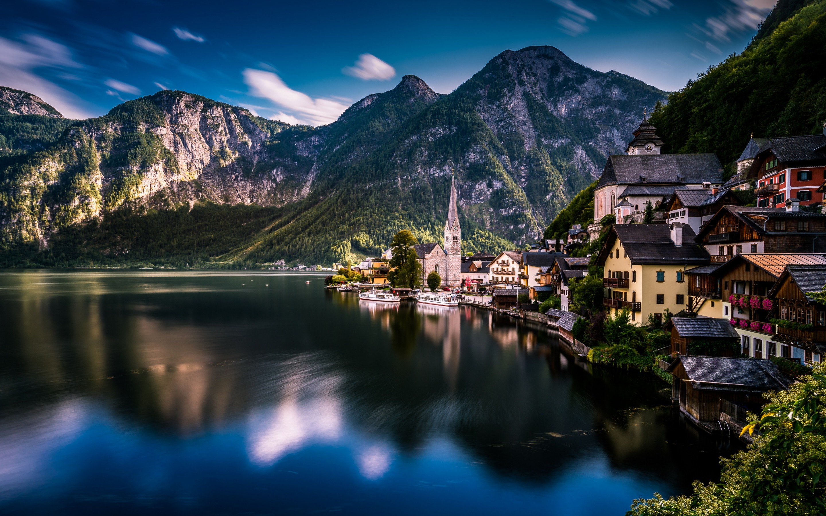 Hallstatt, Austria, Lake, Mountain Landscape, Morning, - Bad Goisern - HD Wallpaper 