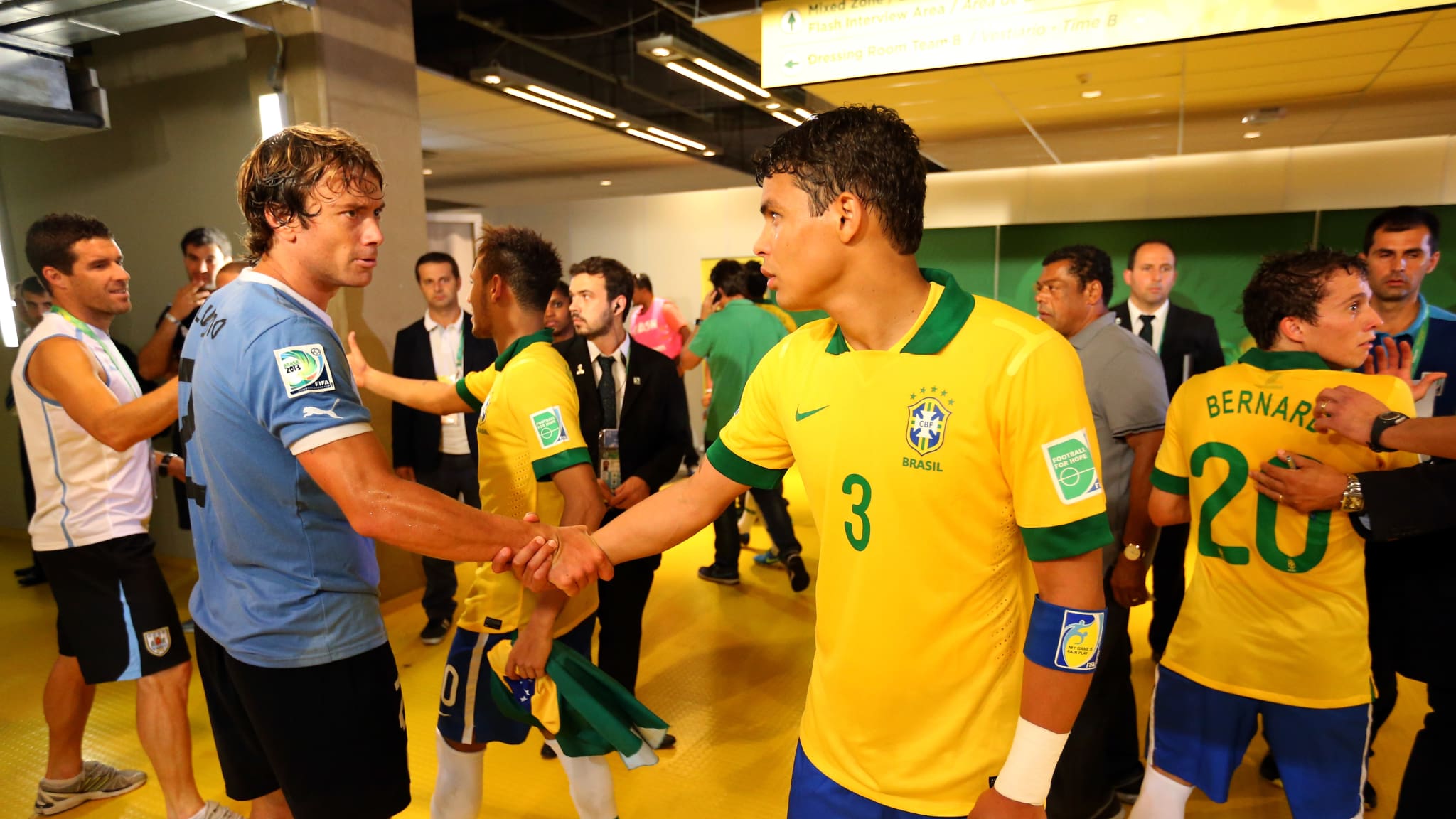 Thiago Silva Of Brazil Shakes Hands With Diego Lugano - Team - HD Wallpaper 