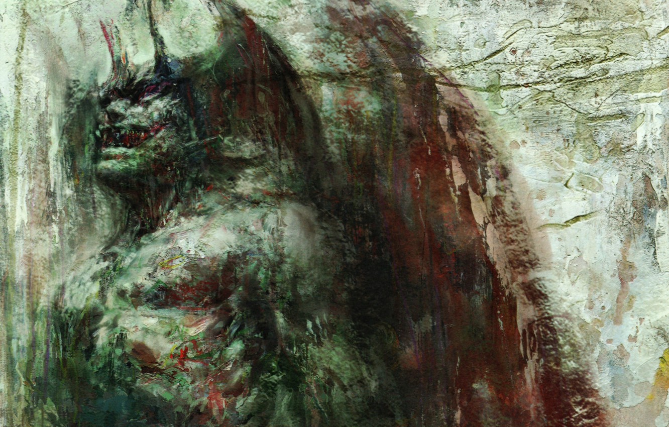 Photo Wallpaper Mouth, Horns, The Devil, Art, Satan, - Devilman Oil Painting - HD Wallpaper 