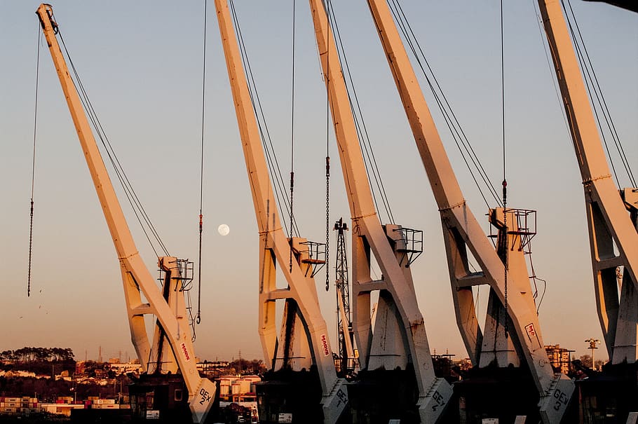 Portugal, Matosinhos, Night, Pier, Gru, Crane, Sky, - HD Wallpaper 
