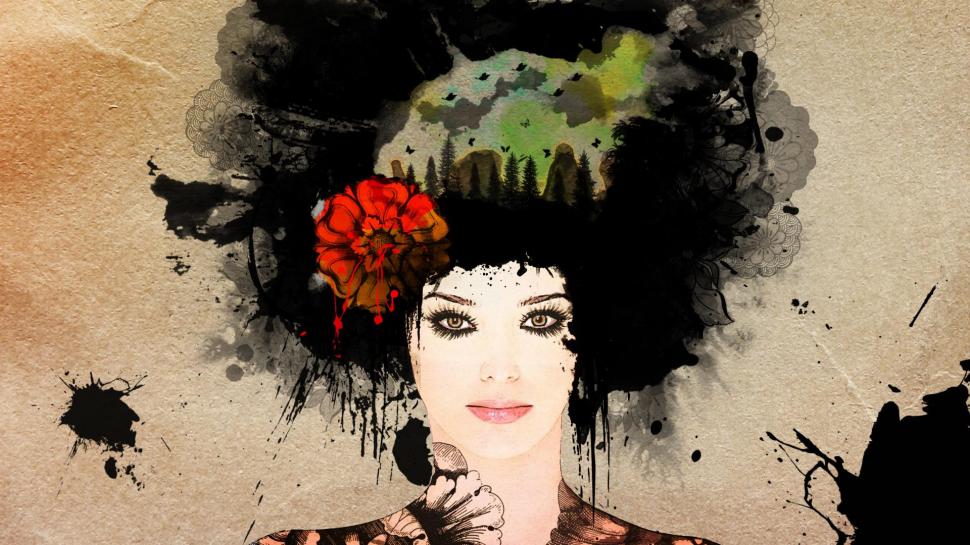 Woman With Afro Hair Wallpaper,digital Art Hd Wallpaper,1920x1080 - Paint Splatter - HD Wallpaper 