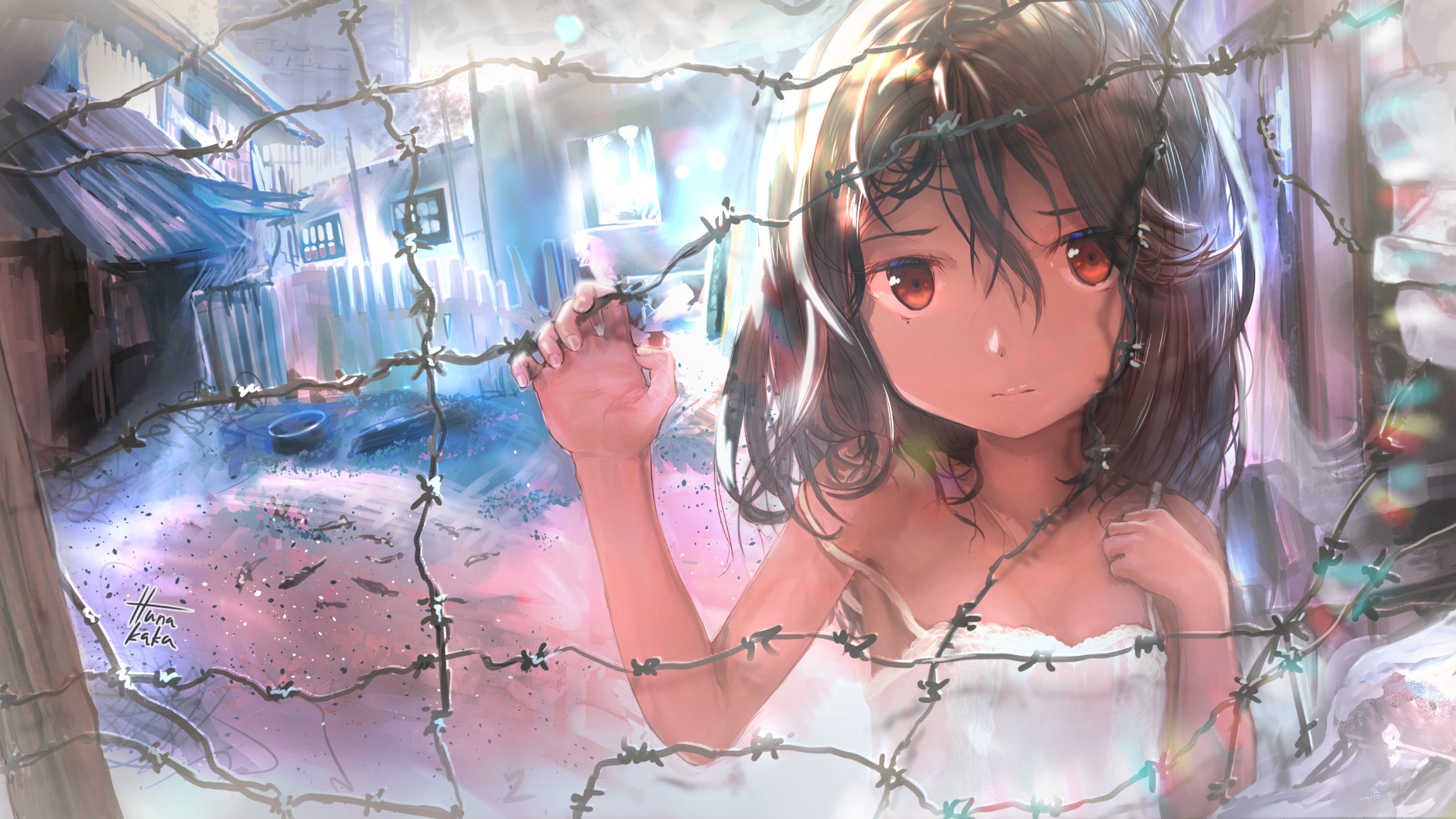 Anime Girl, Fence, Sad Face, Poor - Anime Girl Poor - HD Wallpaper 
