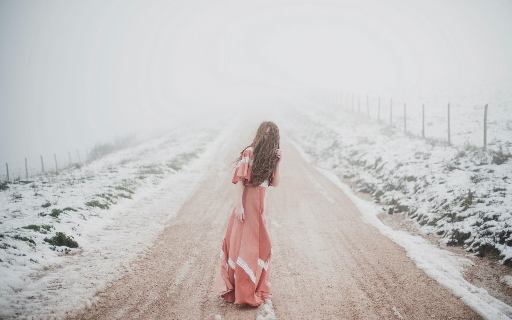 Girl In A Snow Road - HD Wallpaper 