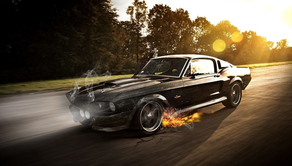 Smoke, Fire, Ford, Machine, Sparks, Ford Mustang Shelby - 1967 Ford Mustang Shelby Gt500 Hd - HD Wallpaper 