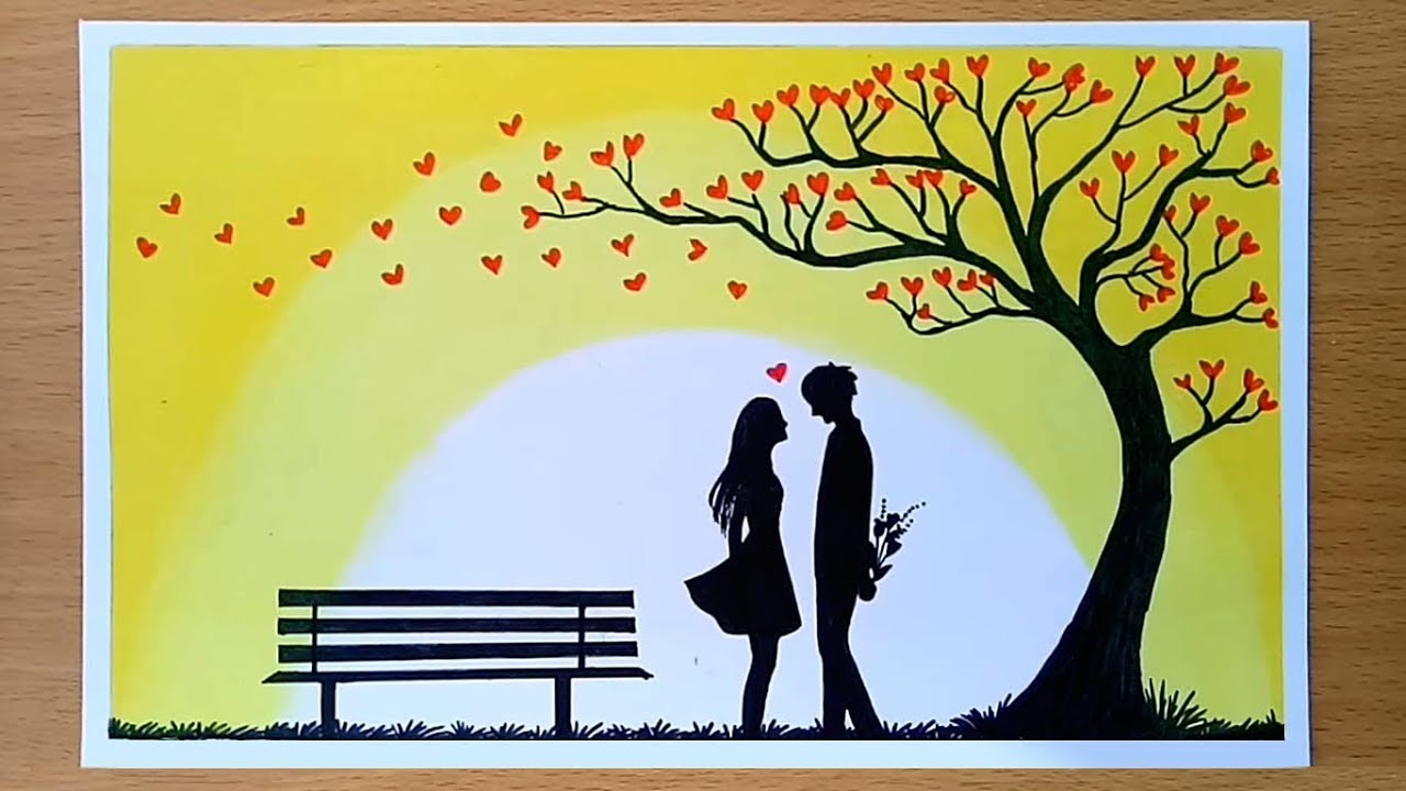 Oil Pastel Drawing Love Couple - HD Wallpaper 