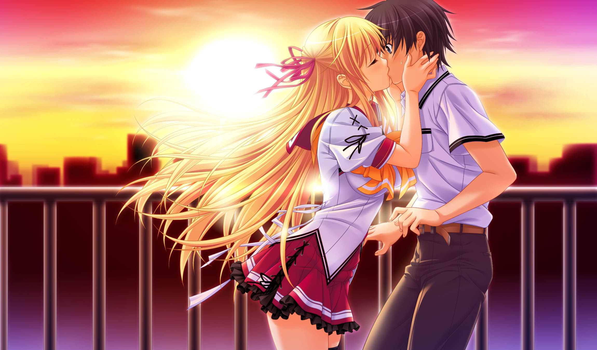 Couple Love True Love Wallpapers French Kiss Wallpapers - Anime Girl Kiss Boy - HD Wallpaper 