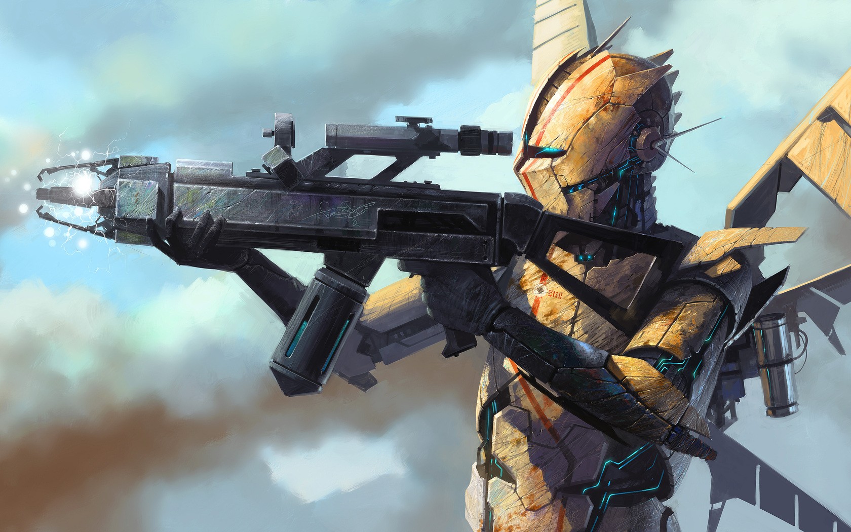 Wallpaper - Robot Fantasy Gun Art - HD Wallpaper 