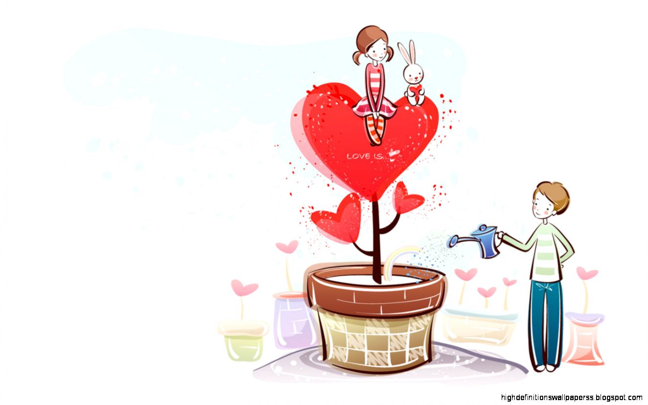 Heart Cartoon Valentine Wallpaper Hd Wallpaper Wallpaperlepi - Sweet Couple Cartoons - HD Wallpaper 