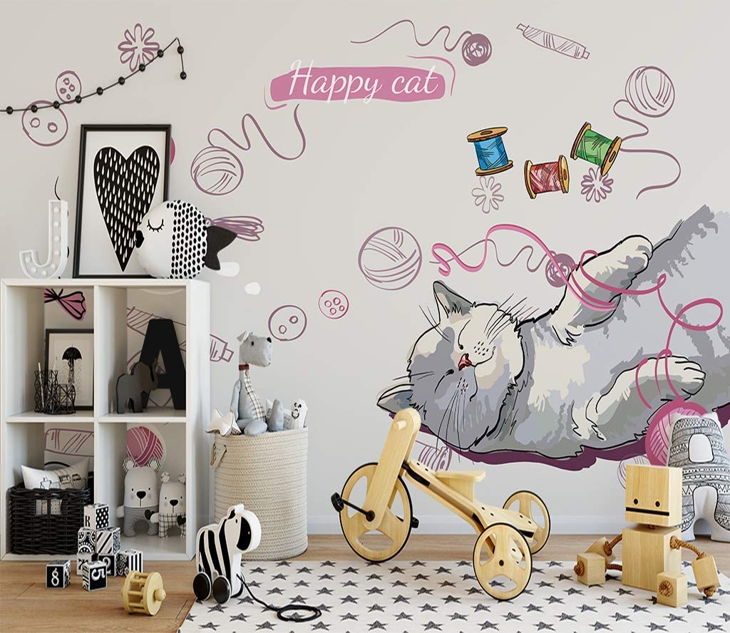 Murwall Kids Wallpaper Happy Cat Wall Paper For Girls - Aliexpress Wall Sticker Space - HD Wallpaper 