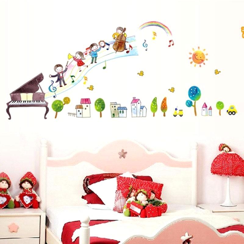 Music Note Wallpaper For Bedroom Piano Note Music Wall - Mural Sticker Music Piano Colored - HD Wallpaper 