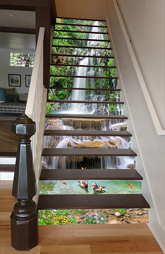 3d Long Waterfall Nature 6544 Stair Risers Decoration - Mosaic Riser Stairs - HD Wallpaper 