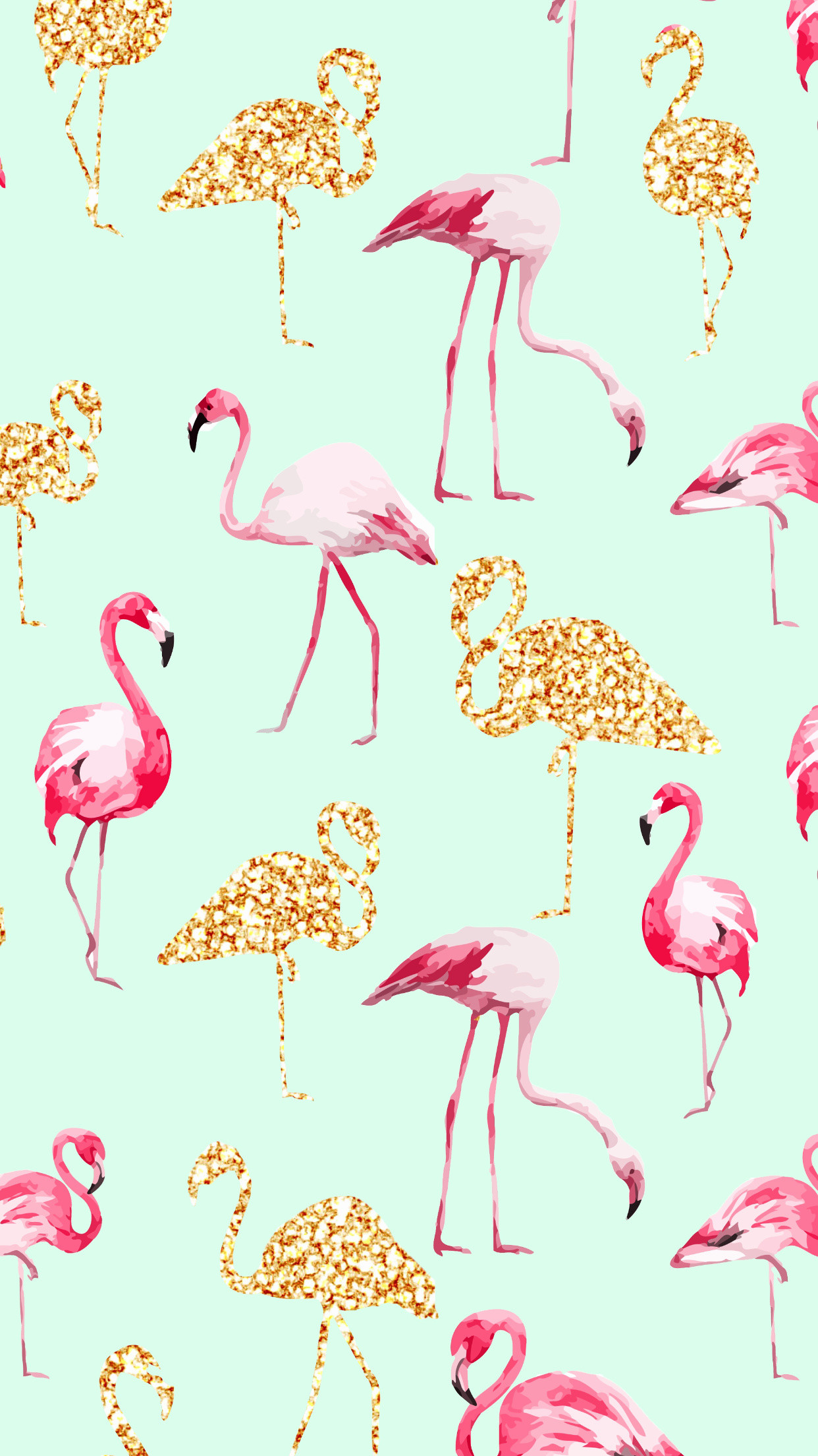 1242x2208, Mint Green Wallpaper Best Of Flamingo Lbã¢ - Gold Flamingo - HD Wallpaper 