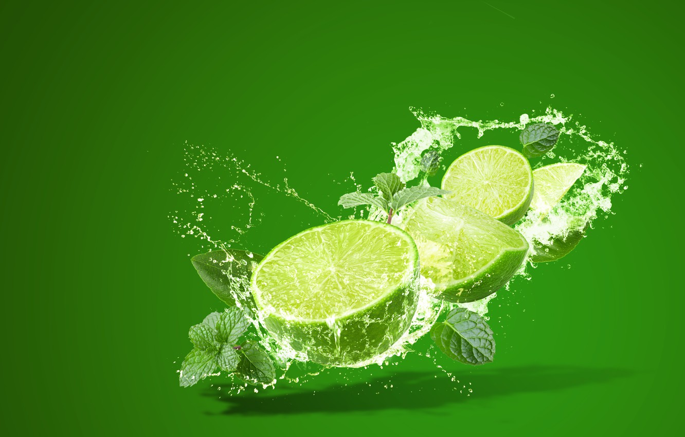 Photo Wallpaper Squirt, Splash, Lime, Citrus, Mint, - Water And Lime - HD Wallpaper 