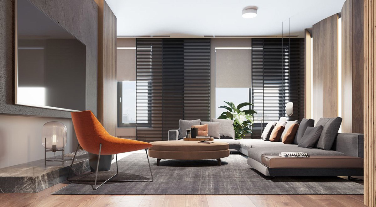 Orange And Gray Interior Design - HD Wallpaper 