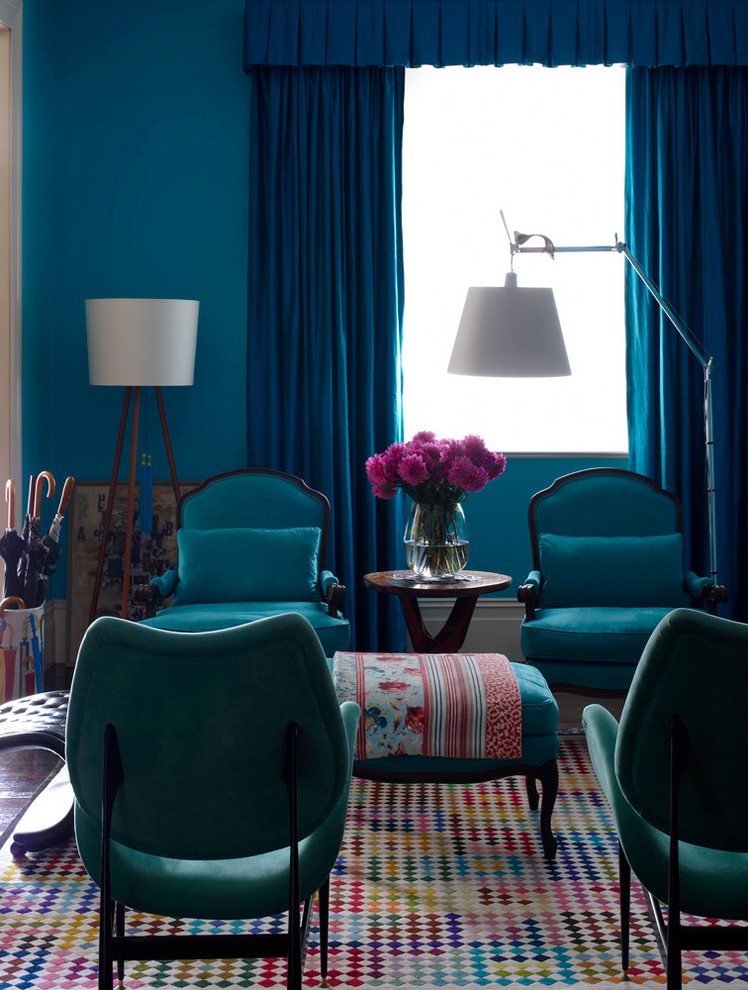 A Mix Of Blue Shades Of Walls, Curtains And Furniture - Colours To Match With Blue - HD Wallpaper 