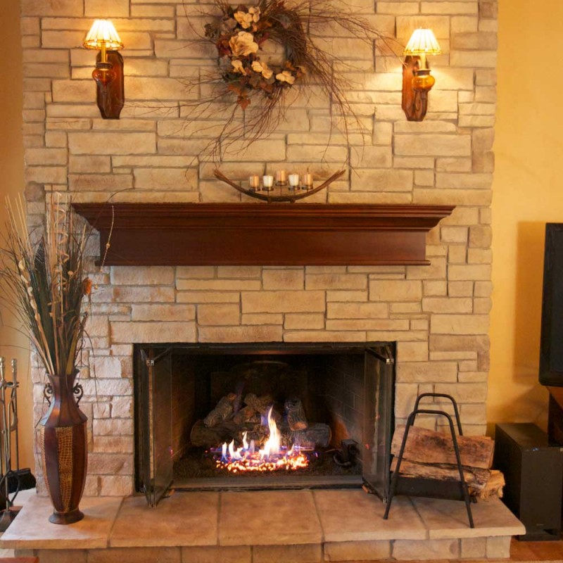 Large Stacked Stone Fireplace - HD Wallpaper 