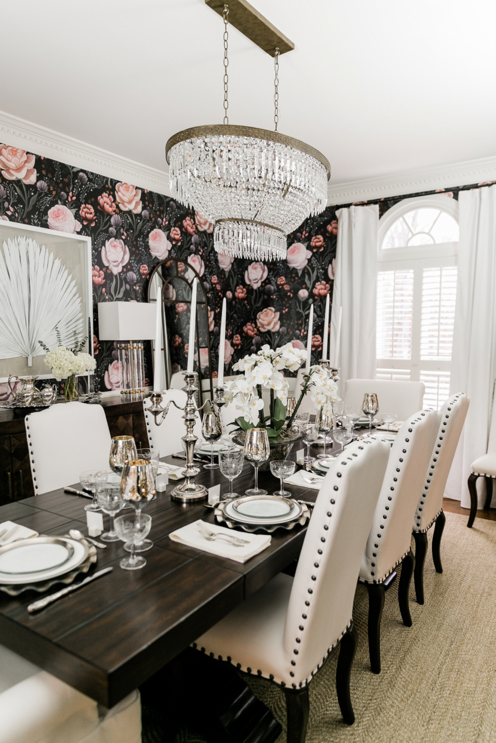 Black Floral Wallpaper - Dining Room - HD Wallpaper 