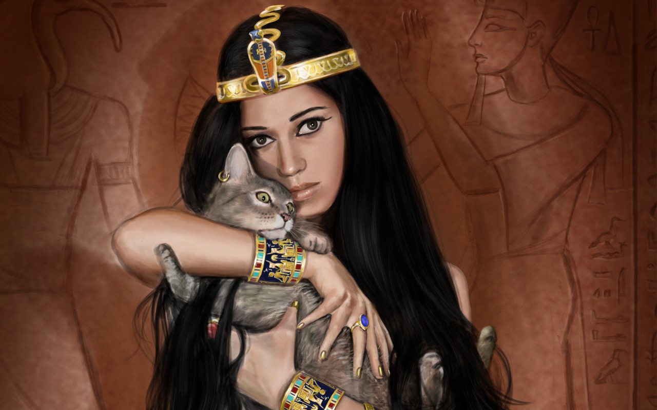 Woman Egyptian Jewelry Kitty Wallpapers - Egyptian Princess With Cat - HD Wallpaper 