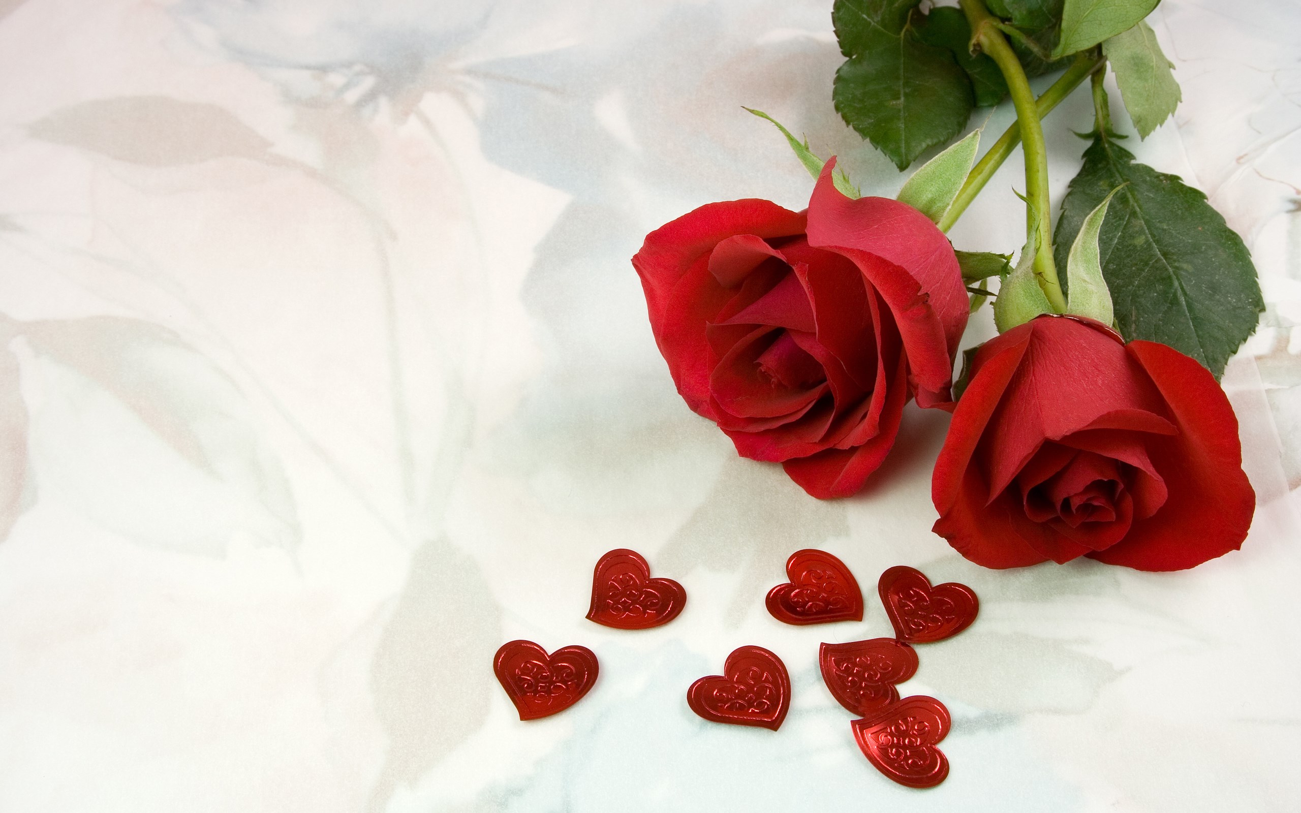 Free High Resolution Love Wallpaper Wp4001409 - Two Red Roses And Heart Shaped - HD Wallpaper 
