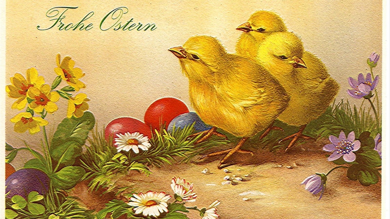 Wallpaper Pascha, Eggs, Chicks, Flowers, Card, Label - Veľká Noc Veľkonočné Obrázky - HD Wallpaper 