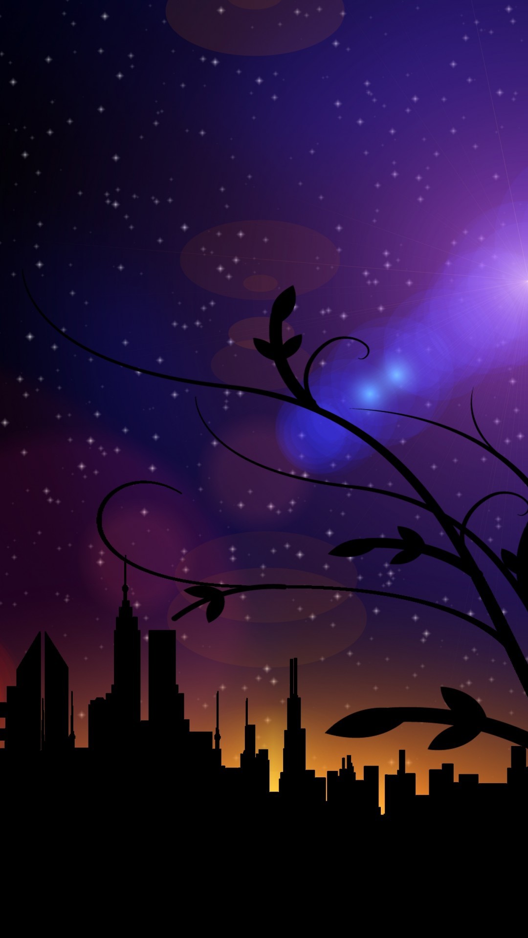 Night Skyline Tree Dark Artistic Colorful 4k Ultra - Home Screen Dark Theme - HD Wallpaper 