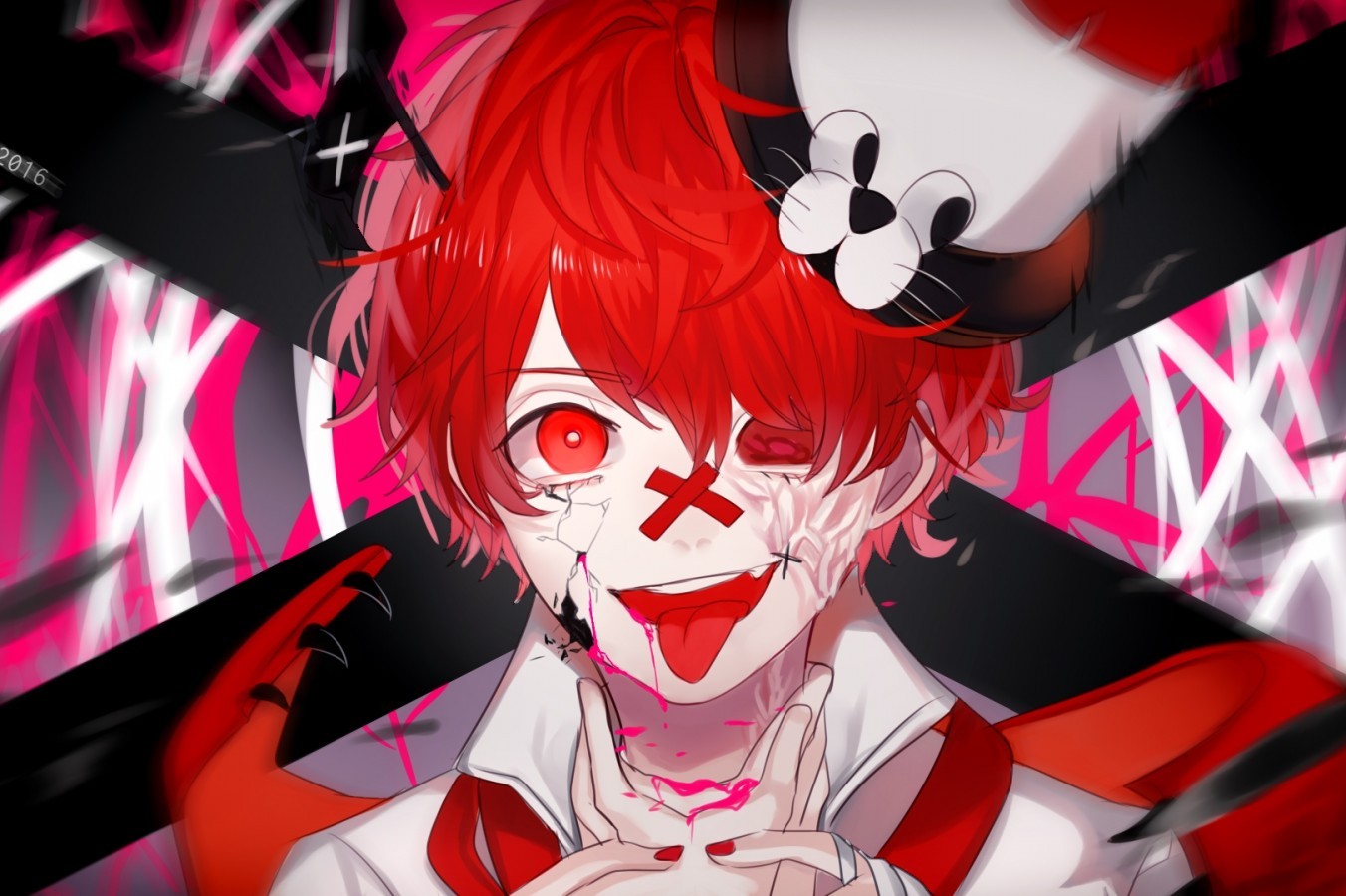 Anime Boy, Psycho, Tongue - Red Hair Anime Boy - 1352x900 Wallpaper -  