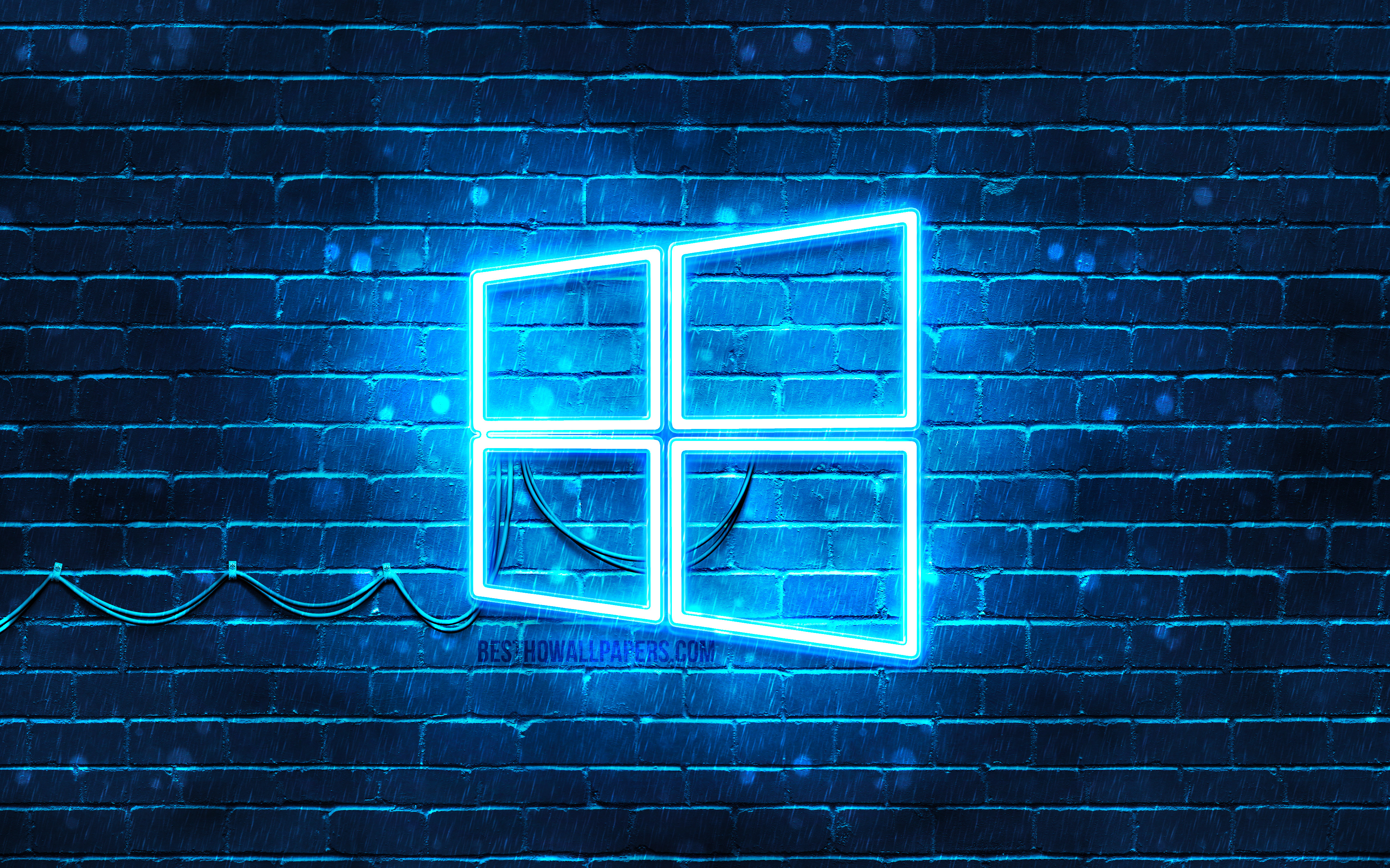 Windows 10 Blue Logo, 4k, Blue Brickwall, Windows 10 - Neon Apple Logo - HD Wallpaper 