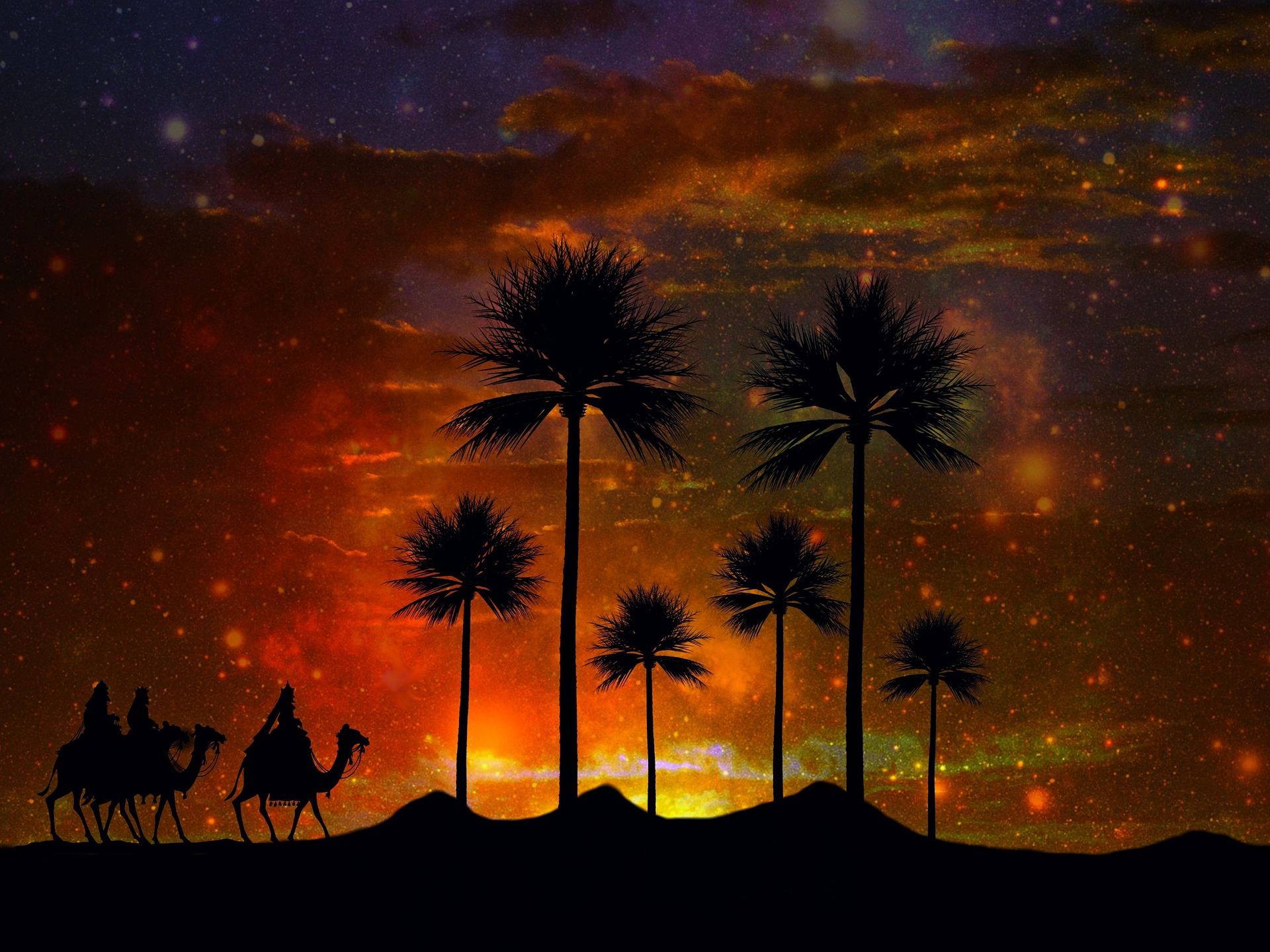 Three Kings - Desert In Night Dates Tree - HD Wallpaper 