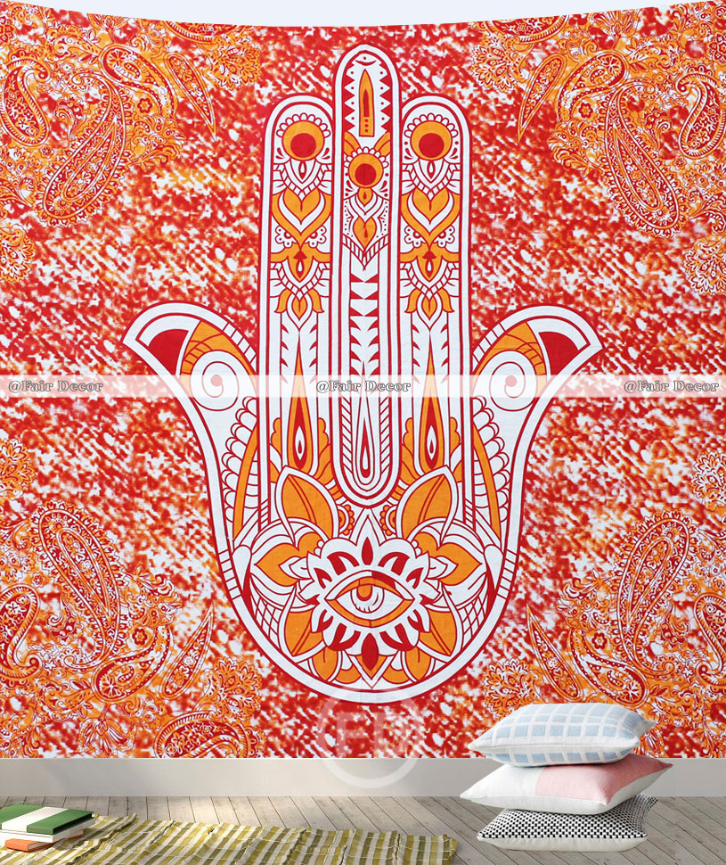 Lotus And Hamsa Hand Tapestry Orange - HD Wallpaper 