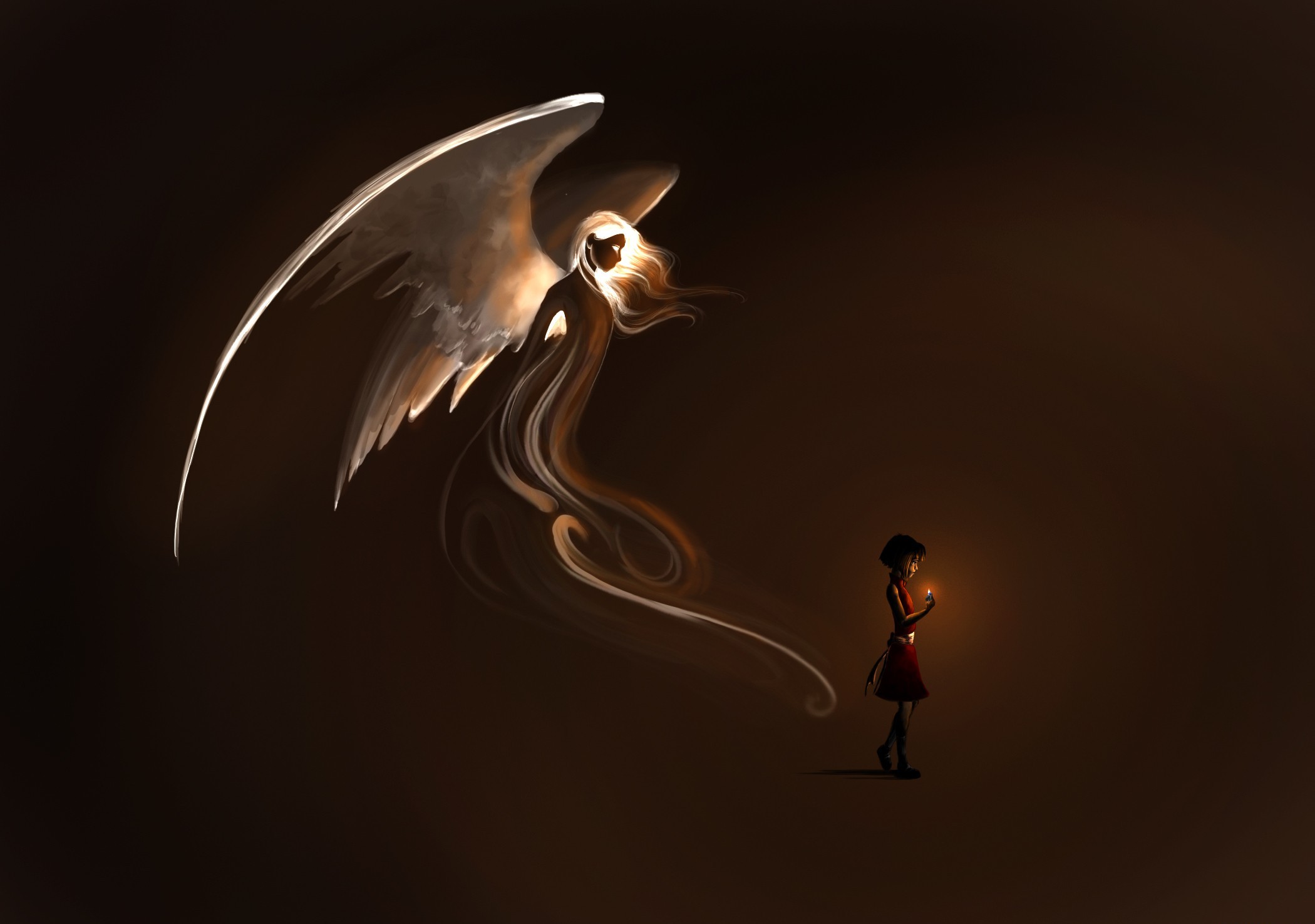 Black Angel Wallpaper - Angel Child Fantasy Art - HD Wallpaper 