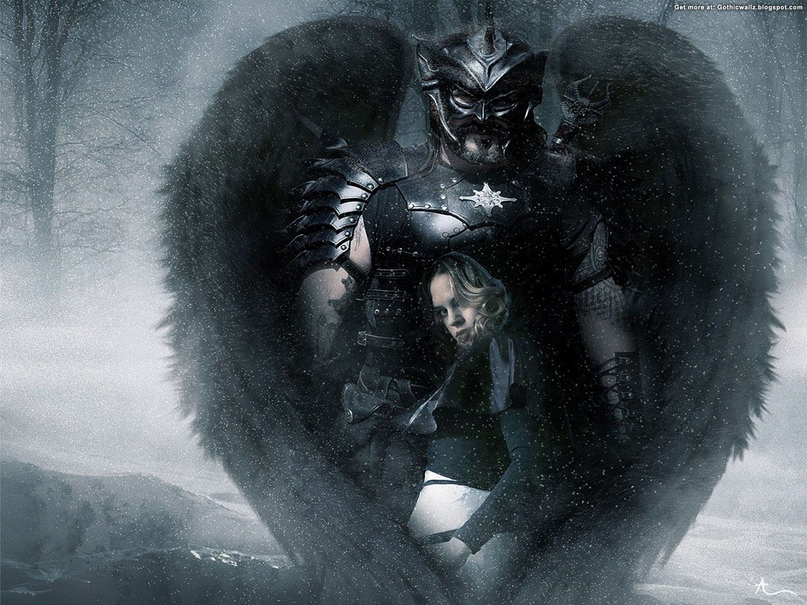 Dark Angel With Girl - Dark Guardian Angel Art - HD Wallpaper 