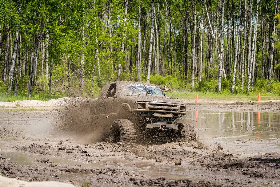 Black Chevrolet S-10 On Off Road Near Trees, Mud Bog, - HD Wallpaper 