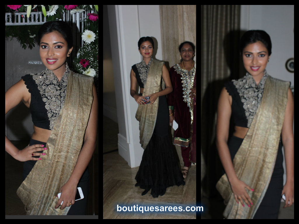 Amala Paul In Designer Black Plain Saree - Plain Black Stylish Blouse For Lehenga - HD Wallpaper 
