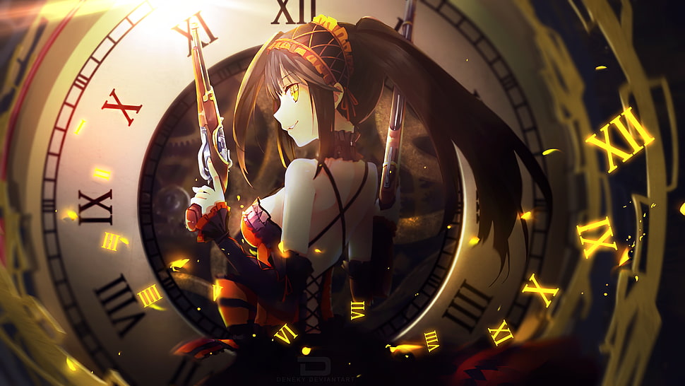 Black Haired Female Anime Character, Date A Live, Clocks, - HD Wallpaper 