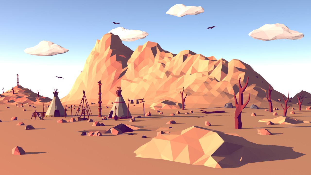 Low Poly Art Landscape - HD Wallpaper 