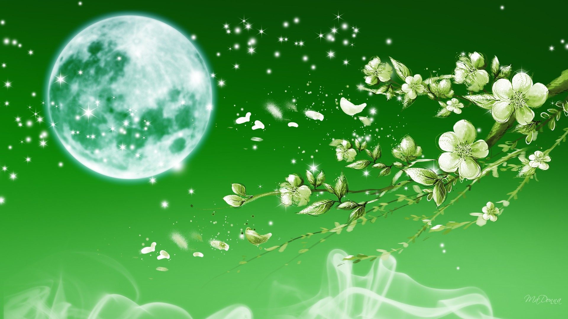Green Apple Background - Green Flower Sparkles - HD Wallpaper 