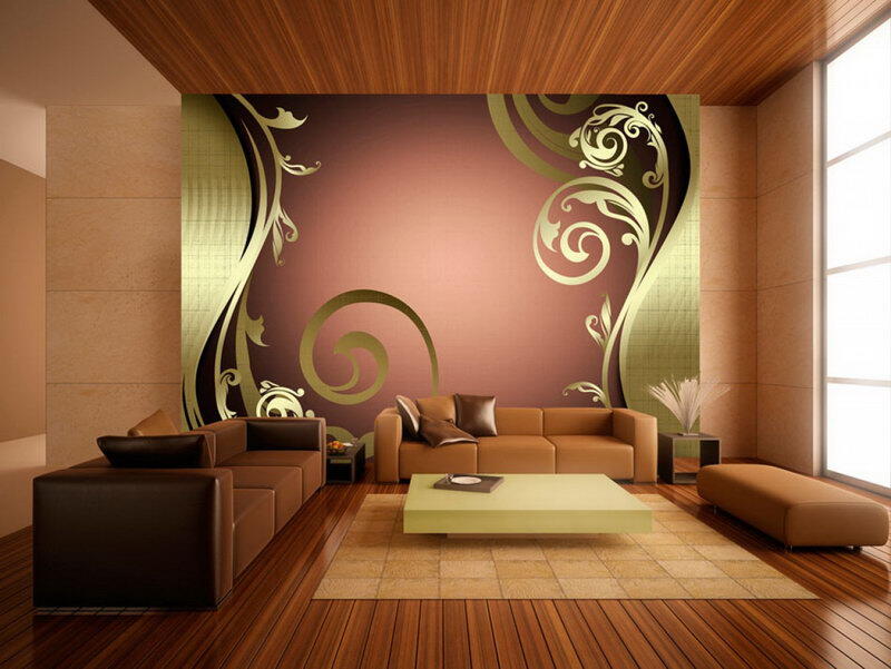 Murando Deluxe Tapeta Na Stěnu Zlaté Vlnky - Living Room Wood Ceiling Panels - HD Wallpaper 