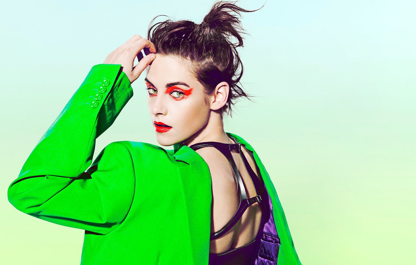 Photo Wallpaper Look, Green, Background, Makeup, Actress, - Kristen Stewart Snl Promo - HD Wallpaper 